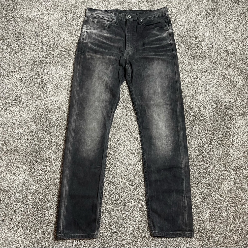 Levi's 522 Slim Taper Charcoal Black Acid Wash Denim Jeans Men's 34x34